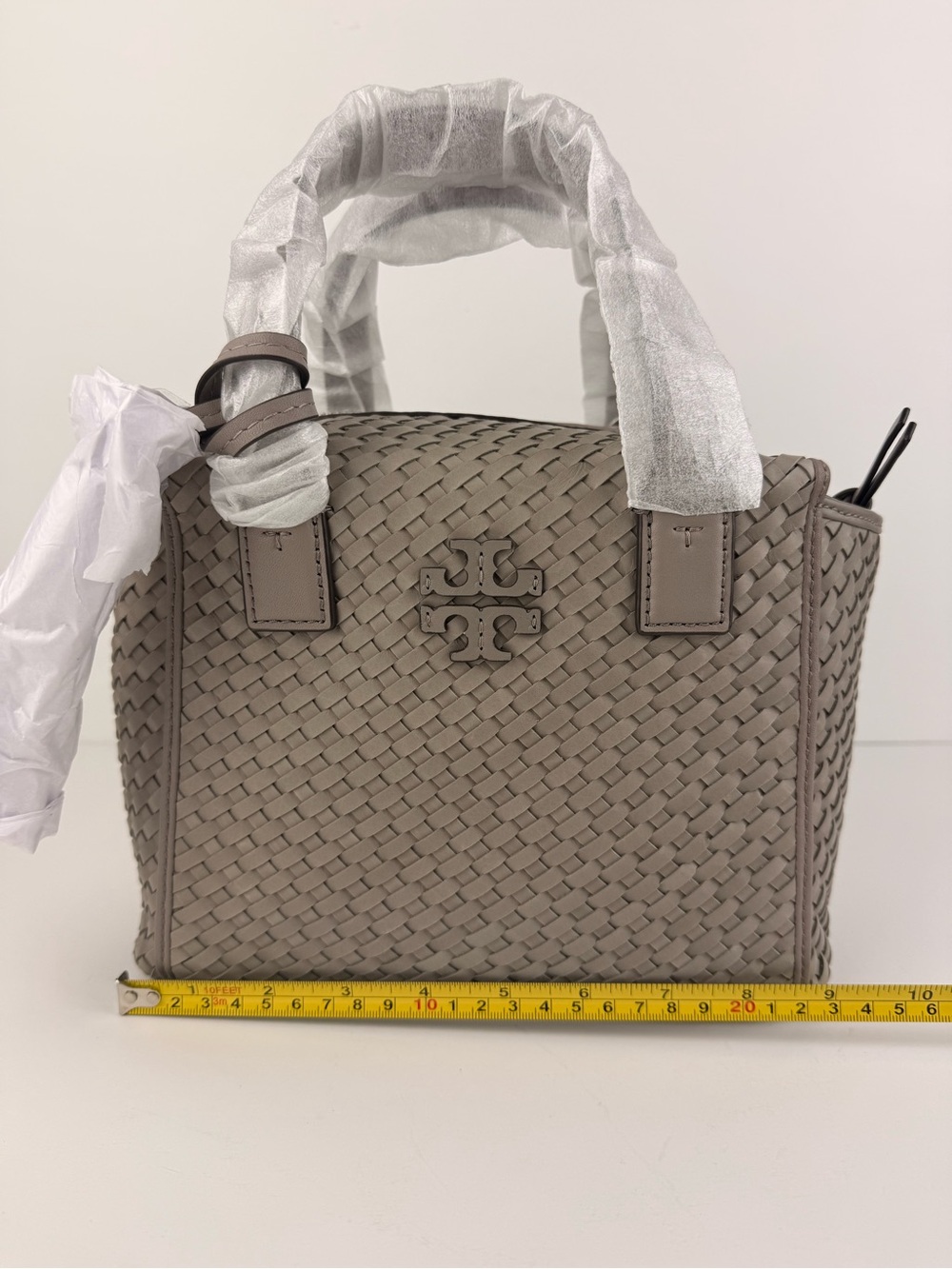 Tory Burch Thea Woven Mini Slouchy Satchel French Gray Leather Handbag $595 - Picture 13 of 14